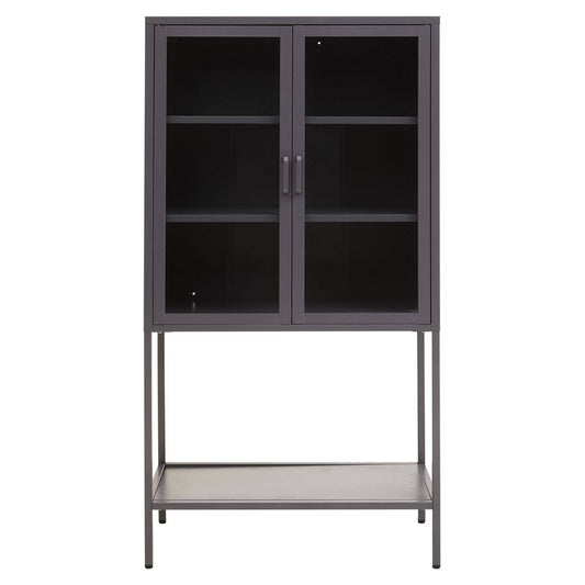 Acier Two Door Grey Metal Cabinet With Glass Doors