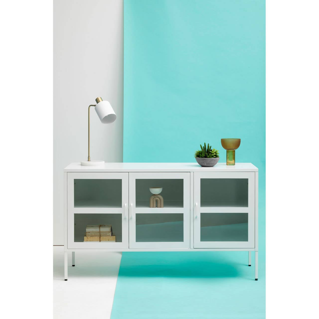 Acier Three Door White Metal Sideboard