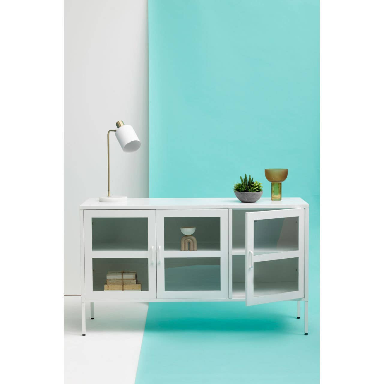 Acier Three Door White Metal Sideboard