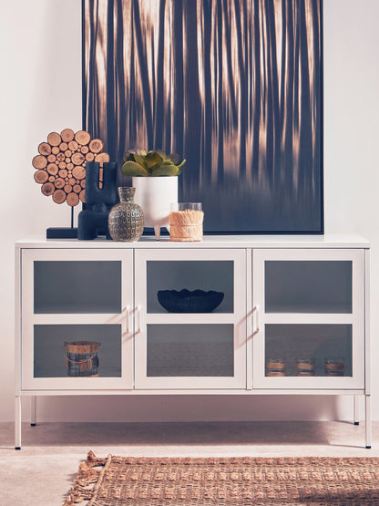 Acier Three Door White Metal Sideboard
