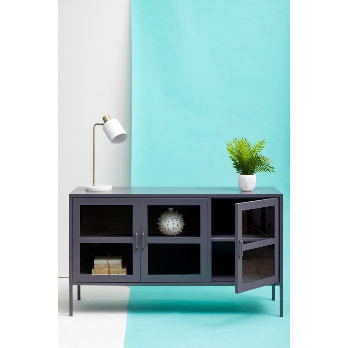 Acier Three Door Grey Metal Sideboard