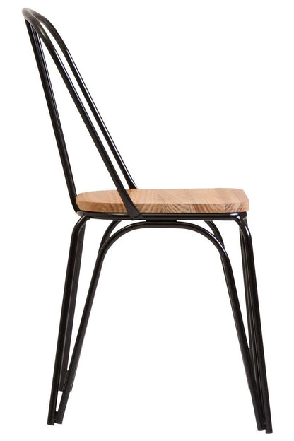 District Dining Chair Elm Wood Seat With Black Finish Metal Frame
