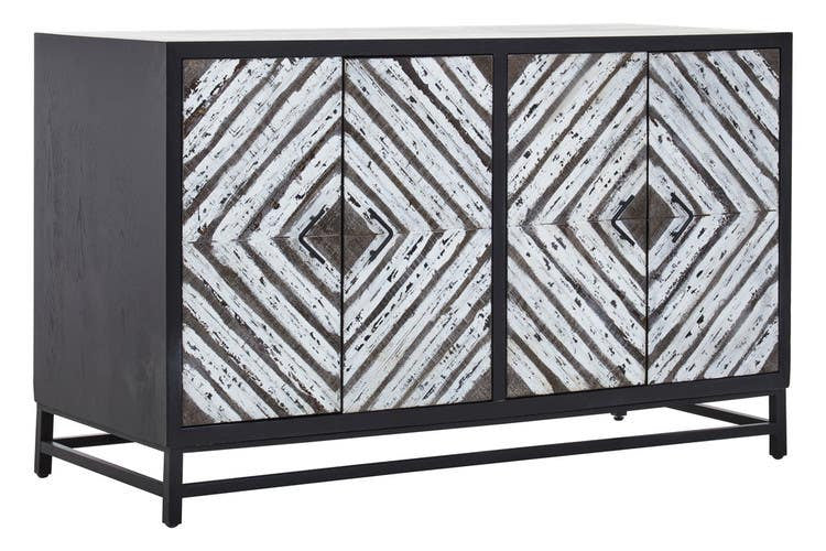 Lombok Black Rustic Chevron Four Door Sideboard