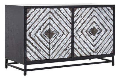 Lombok Black Rustic Chevron Four Door Sideboard