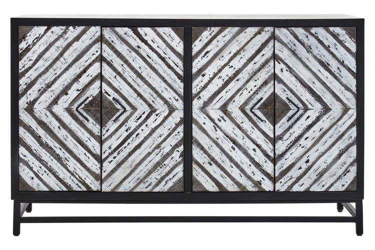 Lombok Black Rustic Chevron Four Door Sideboard