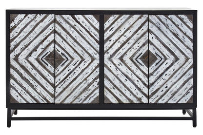 Lombok Black Rustic Chevron Four Door Sideboard