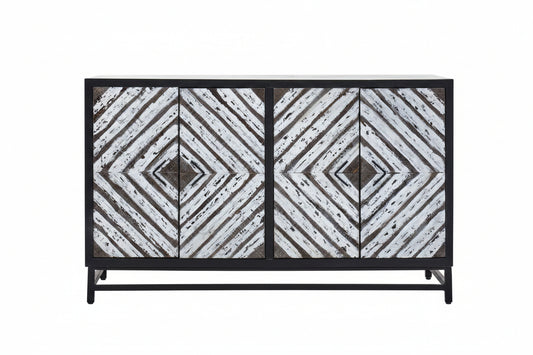 Lombok Black Rustic Chevron Four Door Sideboard