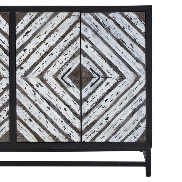 Lombok Black Rustic Chevron Four Door Sideboard