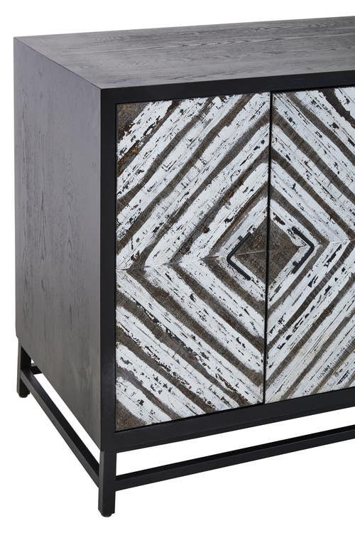 Lombok Black Rustic Chevron Four Door Sideboard