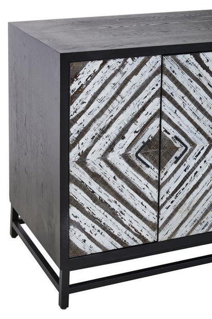 Lombok Black Rustic Chevron Four Door Sideboard