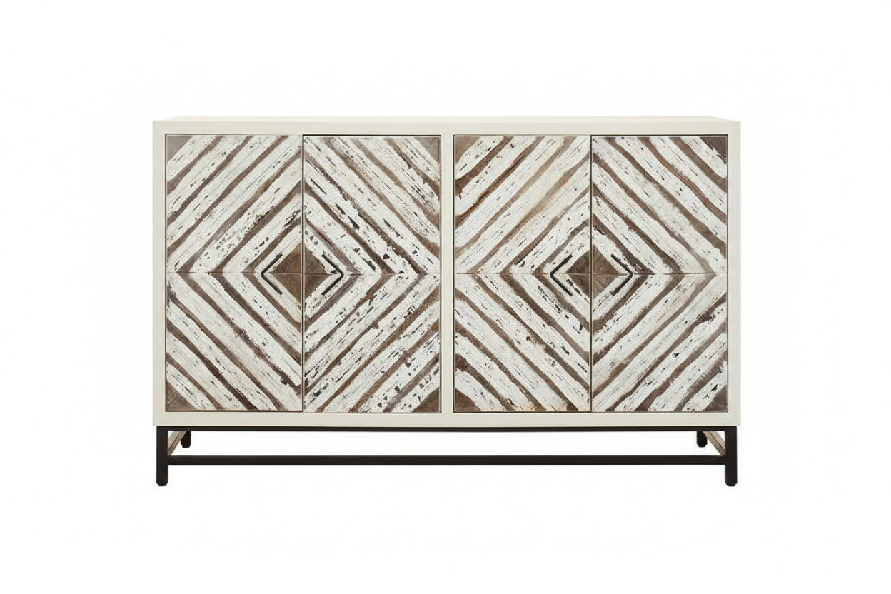 Lombok Rustic Chevron 4 Door Sideboard