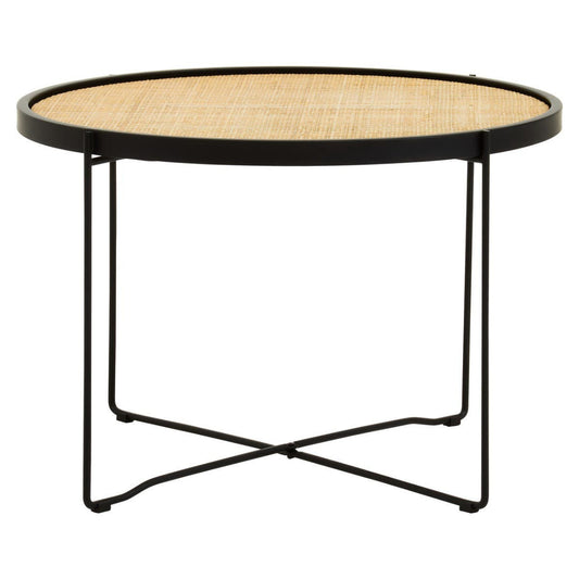 Depok Rattan Round Coffee Table With Cross Metal Legs