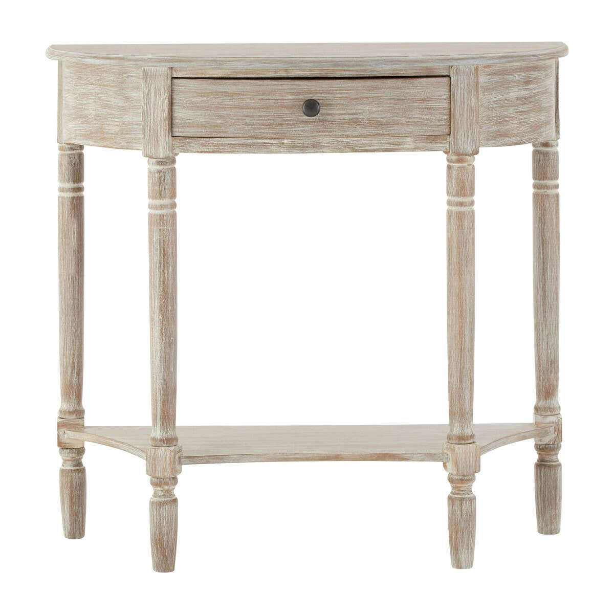 Heritage Natural Wash Pine Wood Half Moon Console Table with 1 Drawer