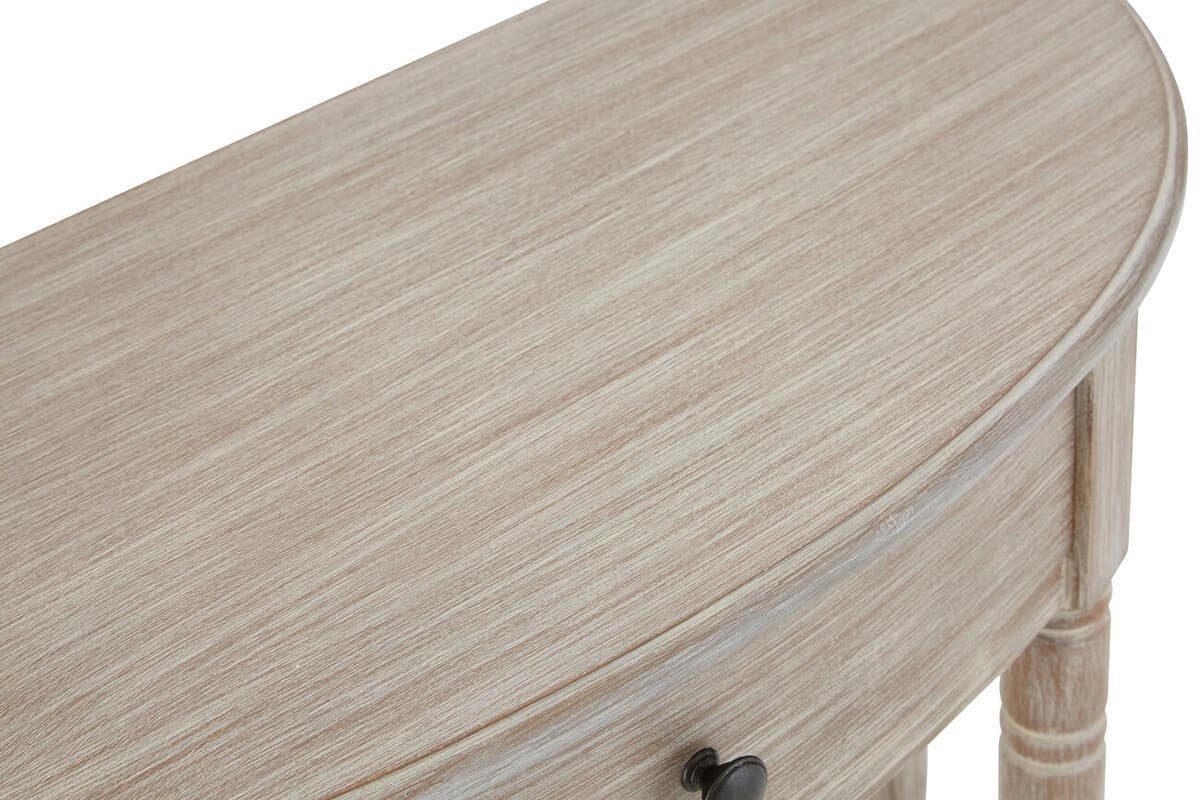 Heritage Natural Wash Pine Wood Half Moon Console Table with 1 Drawer
