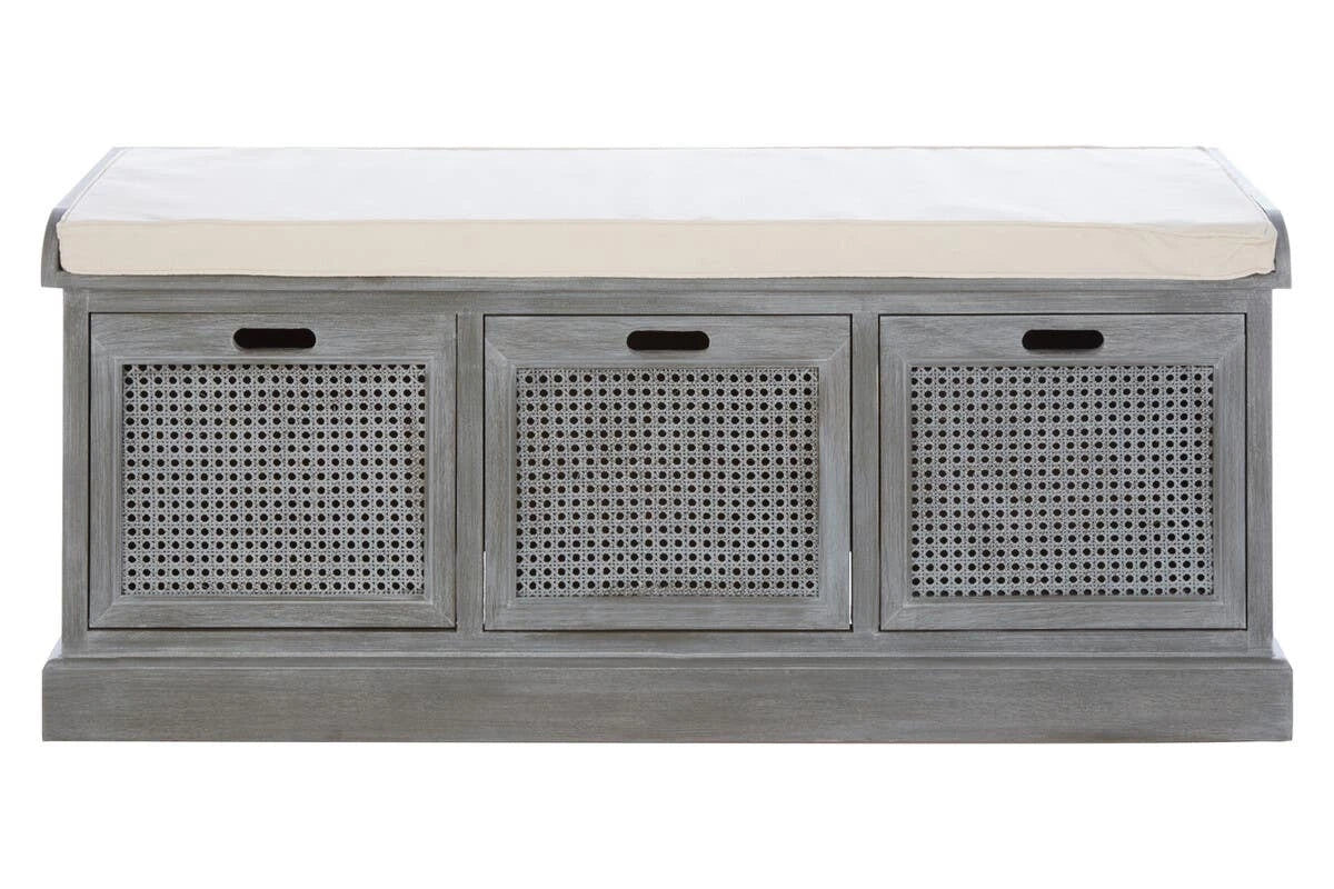 Heritage Grey Three Drawer Storage Bench with Cushion