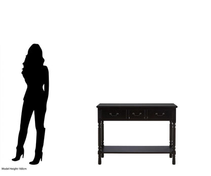 Heritage Three Drawer Vintage Black Console Table