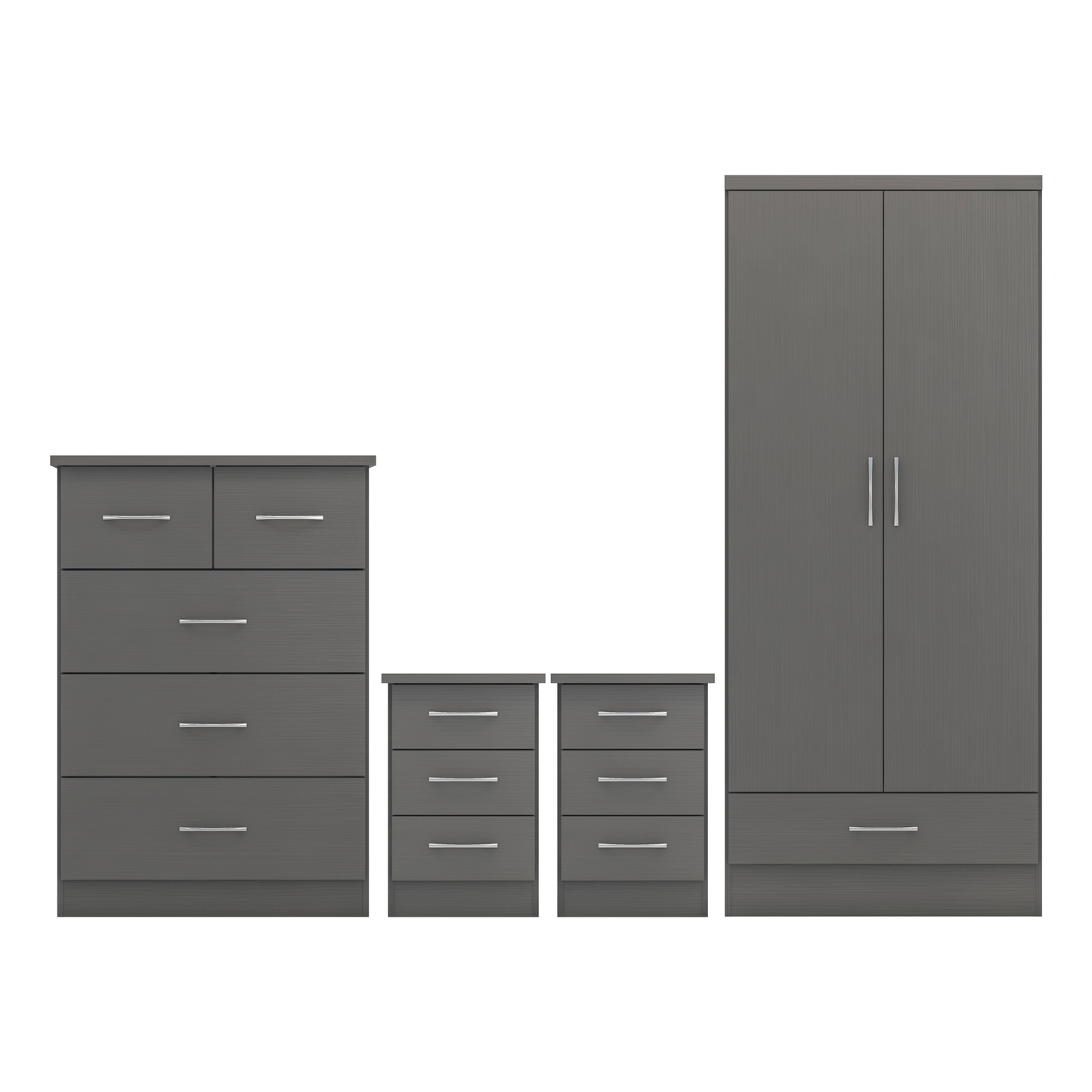 Nevada 2 Door 1 Drawer Wardrobe Bedroom Set 3D Effect Grey