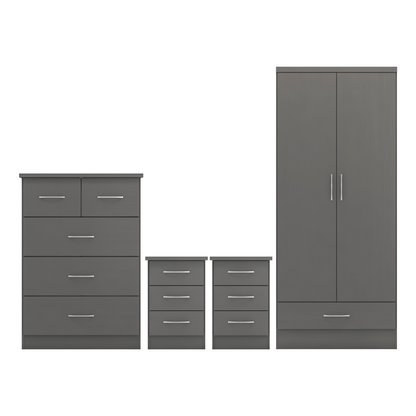 Nevada 2 Door 1 Drawer Wardrobe Bedroom Set 3D Effect Grey
