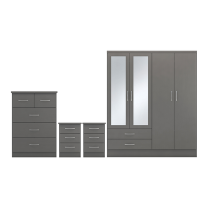 Nevada 4 Door 2 Drawer Wardrobe - 3D Effect Grey