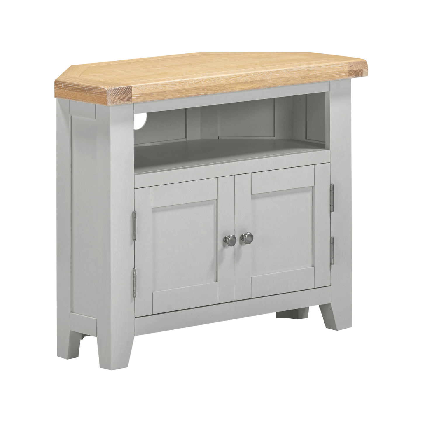 Windsor Corner TV Unit - Pebble Grey/Oak - Hardwood & Plywood