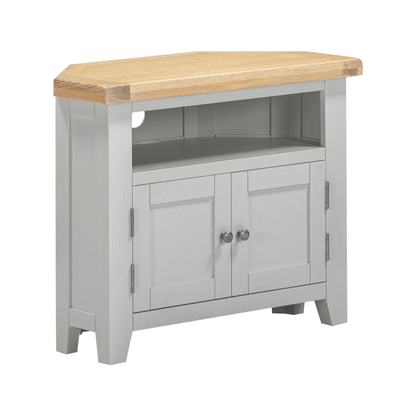 Windsor Corner TV Unit - Pebble Grey/Oak - Hardwood & Plywood