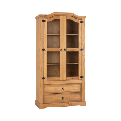 Corona 2 Door 2 Drawer Glass Display Cabinet – Distressed Waxed Pine