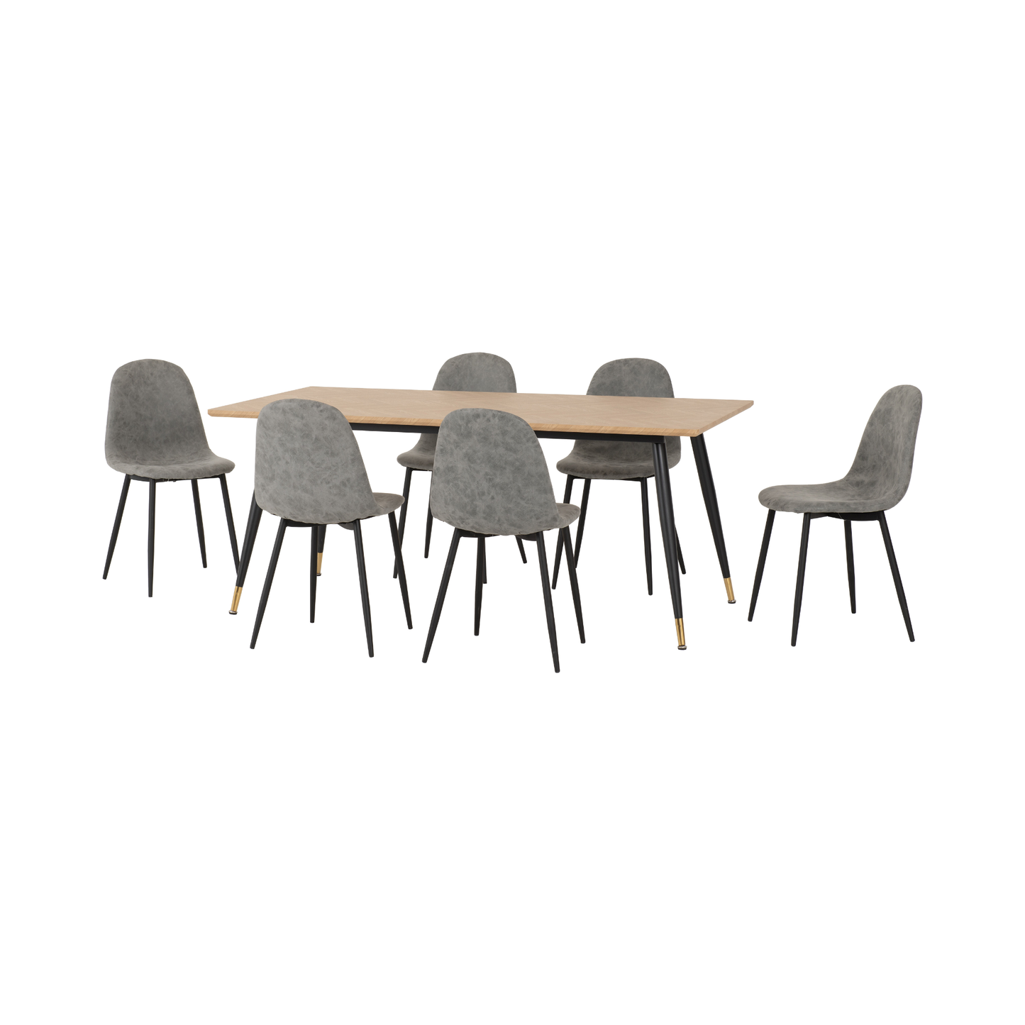 Hamilton & Athens Dining Set (6 Chairs) - Oak/Grey Faux Leather