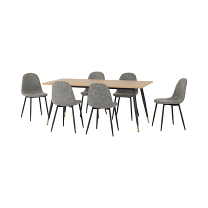Hamilton & Athens Dining Set (6 Chairs) - Oak/Grey Faux Leather