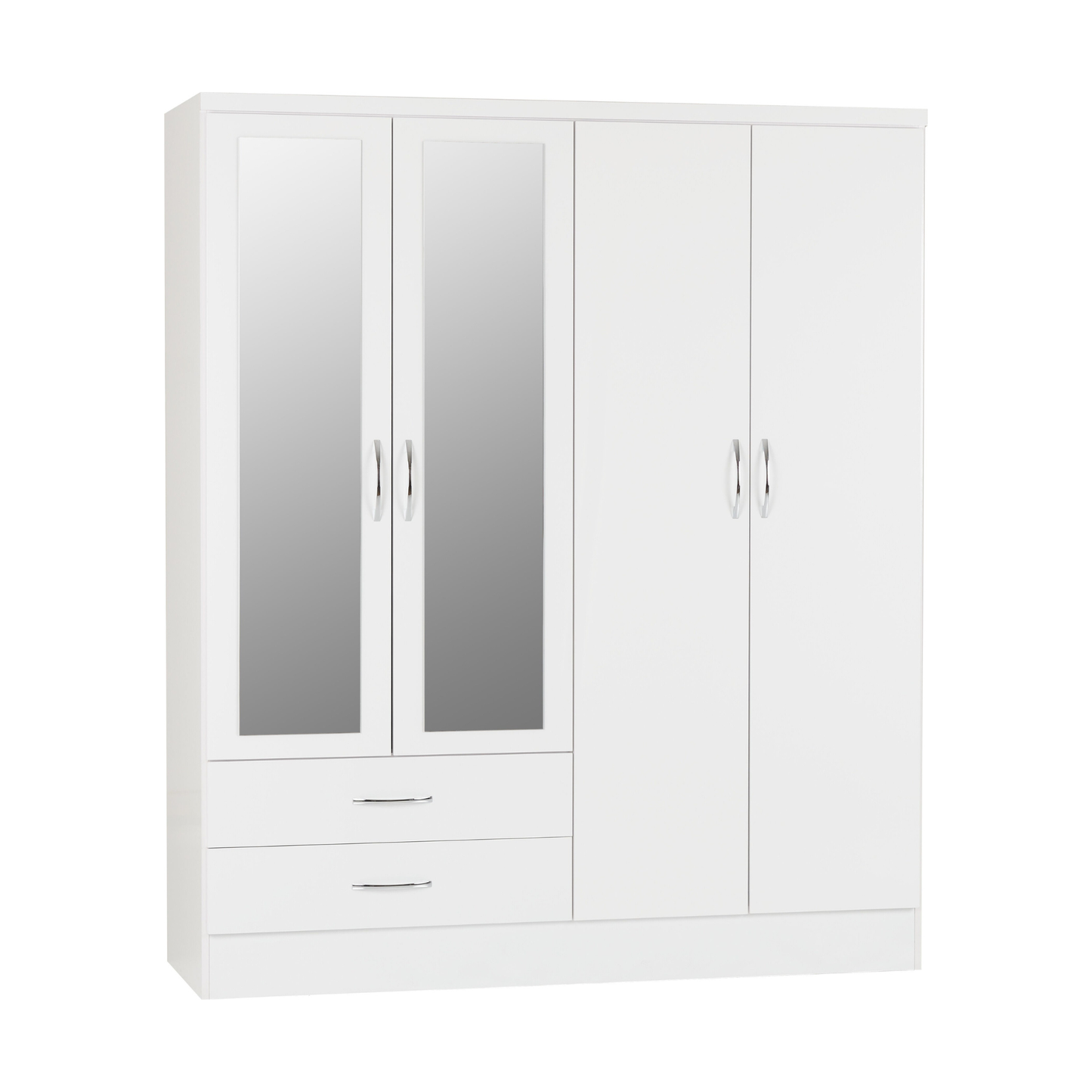Nevada 4 Door 2 Drawer Wardrobe - White Gloss
