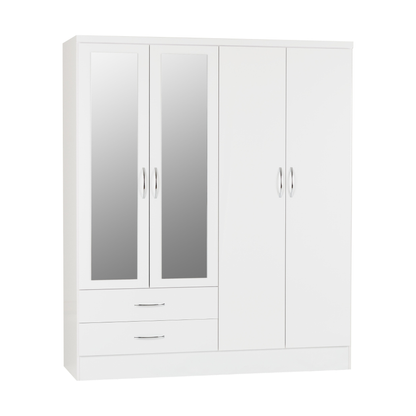 Nevada 4 Door 2 Drawer Wardrobe - White Gloss