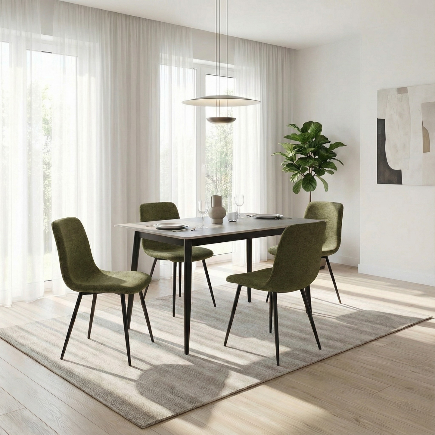 Nova Grey Dining Set with 4 Evie Green Chairs