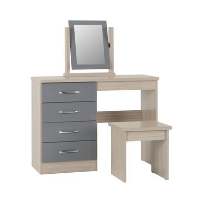Nevada Dressing Table Set - Grey Gloss/Light Oak Effect Veneer