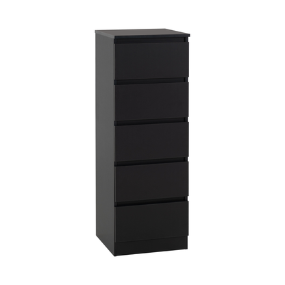 Malvern 5 Drawer Narrow Chest - Black