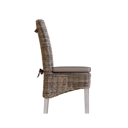 Maya Pair of Handmade Kubu Rattan Grey Wash Dining Chairs – Light Legs