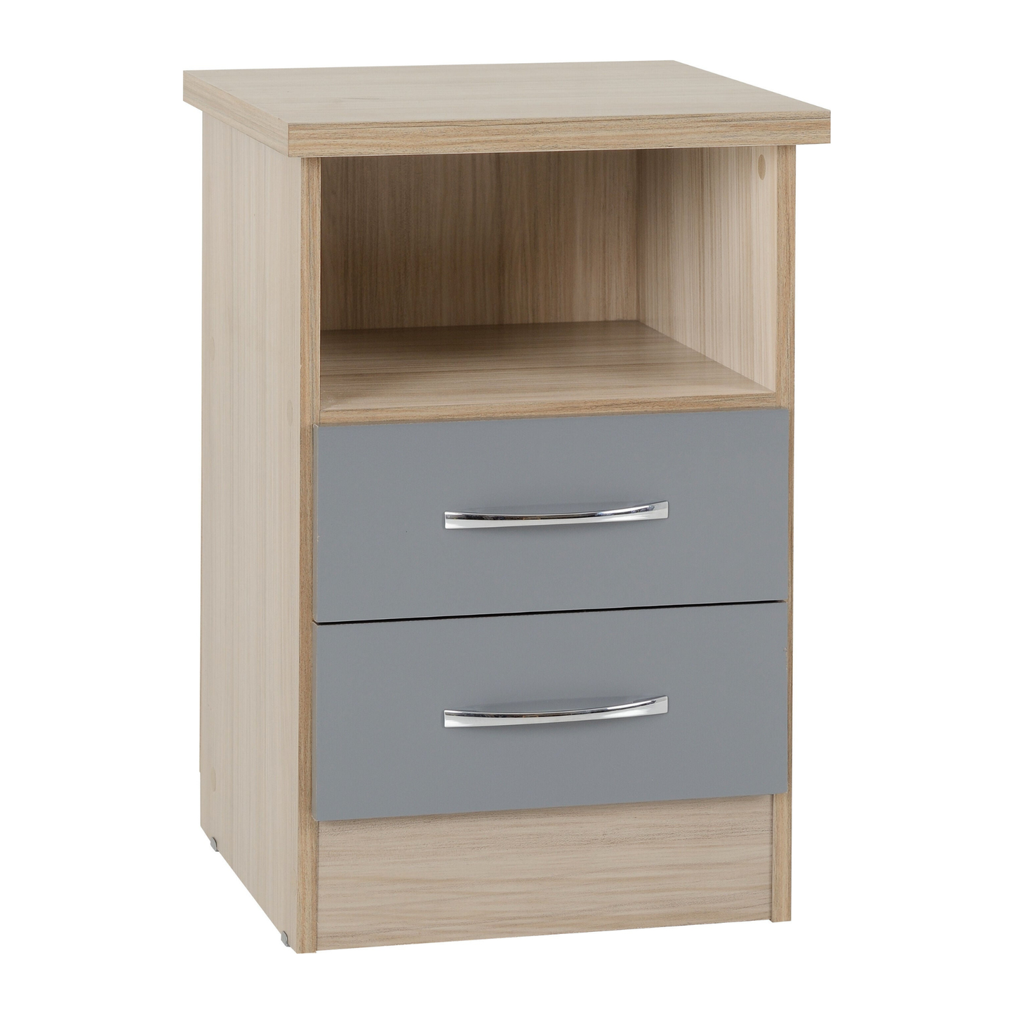 Nevada 2 Drawer Bedside – Grey Gloss/Light Oak Effect