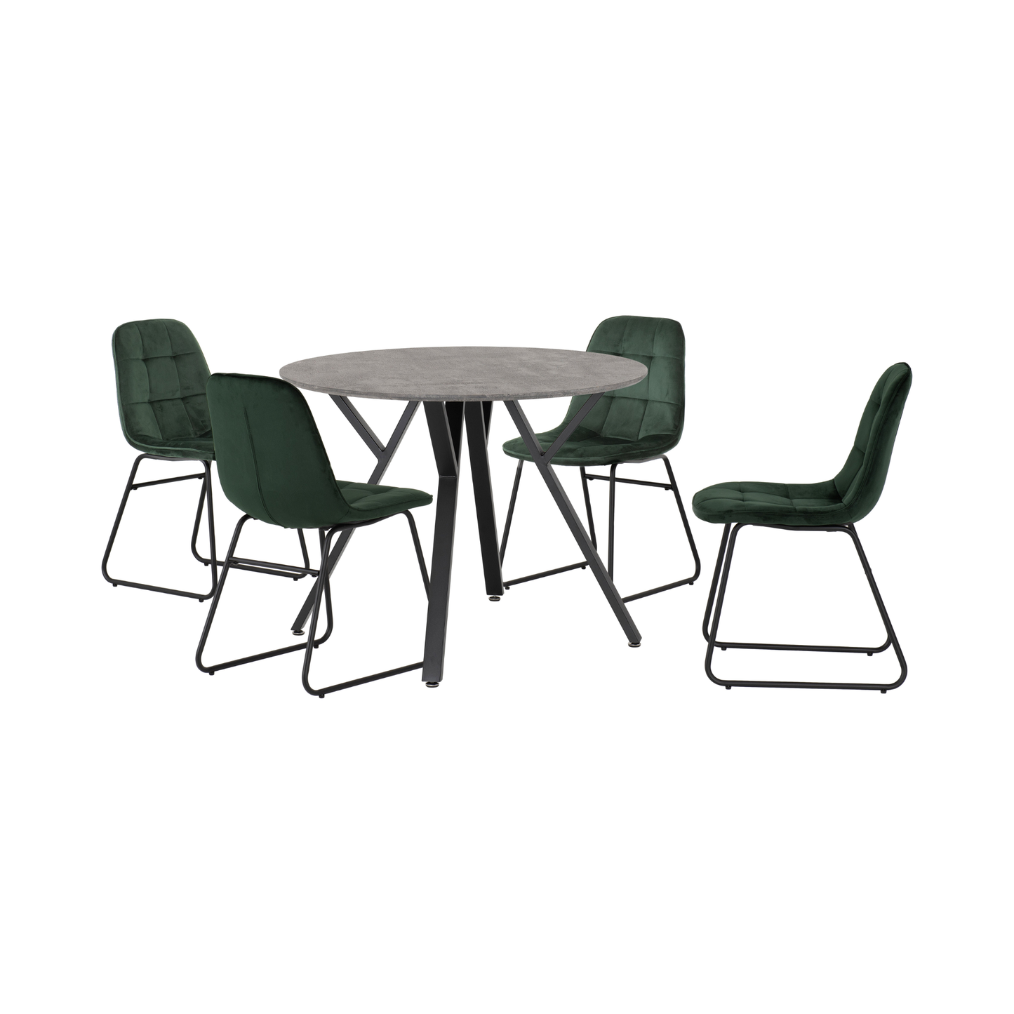 Athens Round Dining Set with 4 Lukas Chairs - Concrete & Emerald Velvet