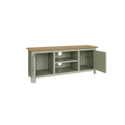 Taberno Oak 2 Door TV Unit in Sage Green