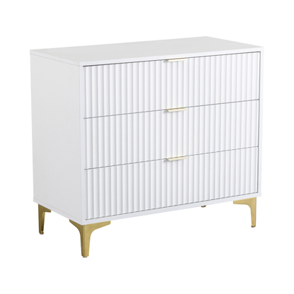 Miami 3 Drawer Chest – White/Gold, Elegant Storage Solution