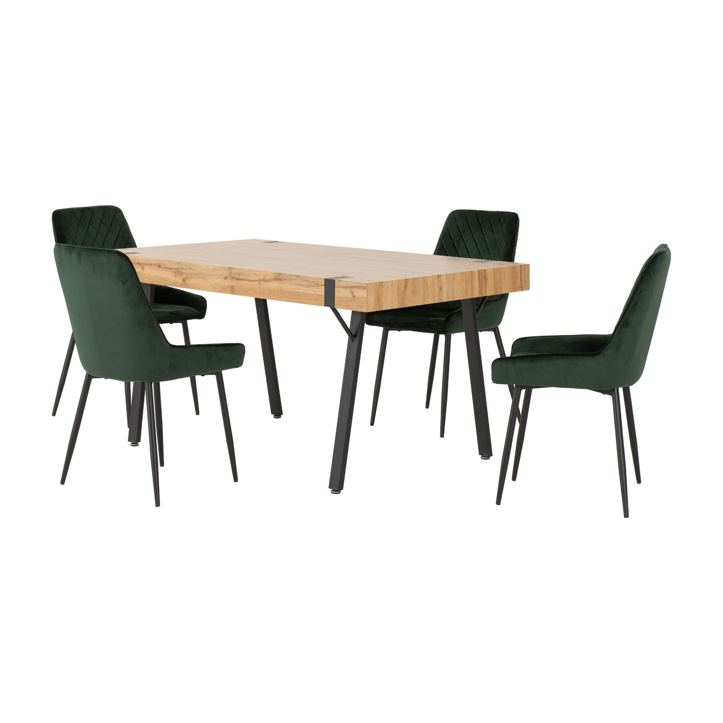 Treviso & Avery Dining Set - Light Oak Effect/Emerald Green Velvet