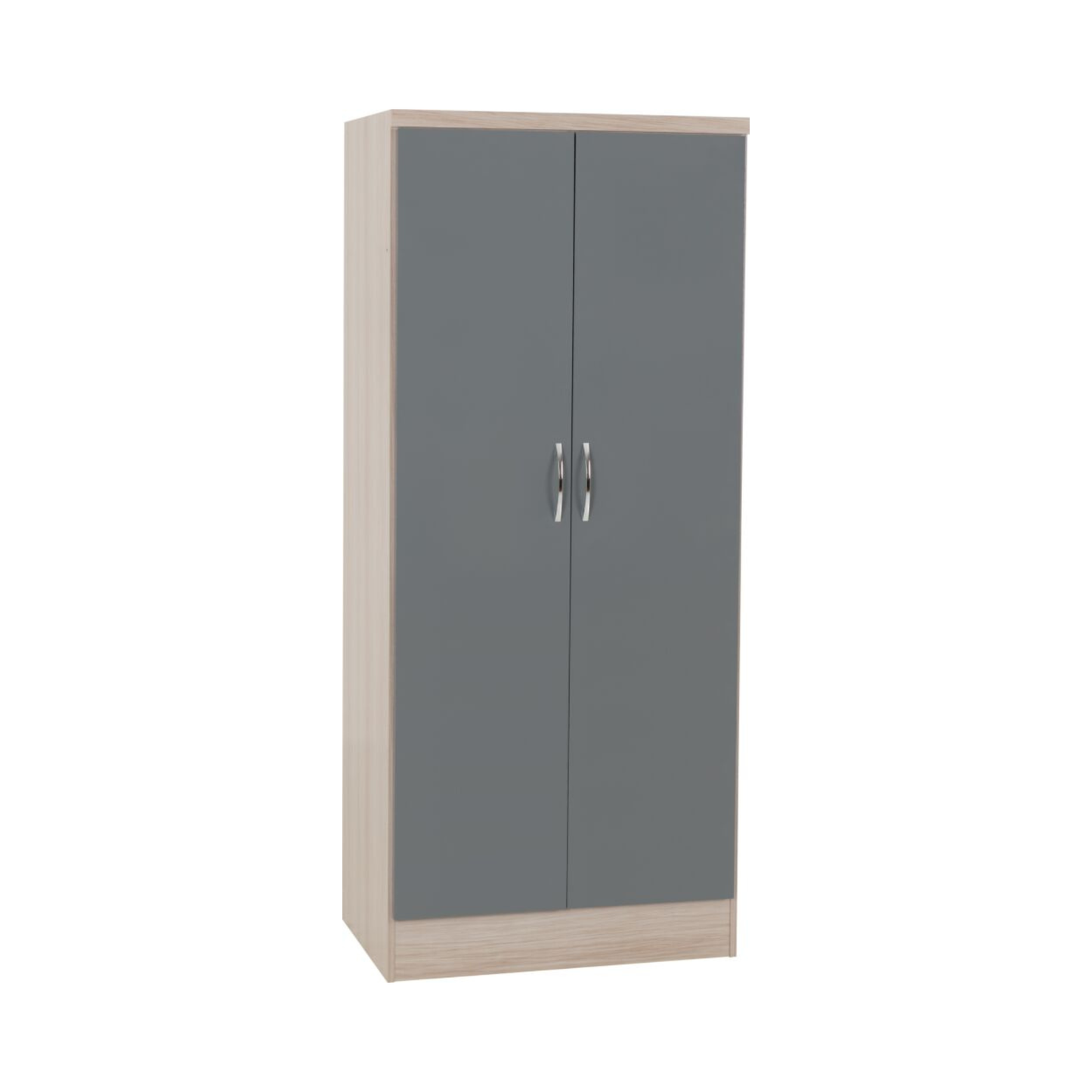 Nevada 2 Door All Hanging Wardrobe – Grey Gloss/Oak