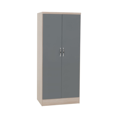 Nevada 2 Door All Hanging Wardrobe – Grey Gloss/Oak