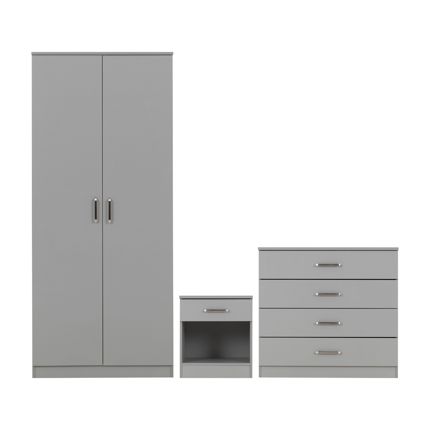 Dakota Trio Set Light Grey Wardrobe Chest & Bedside