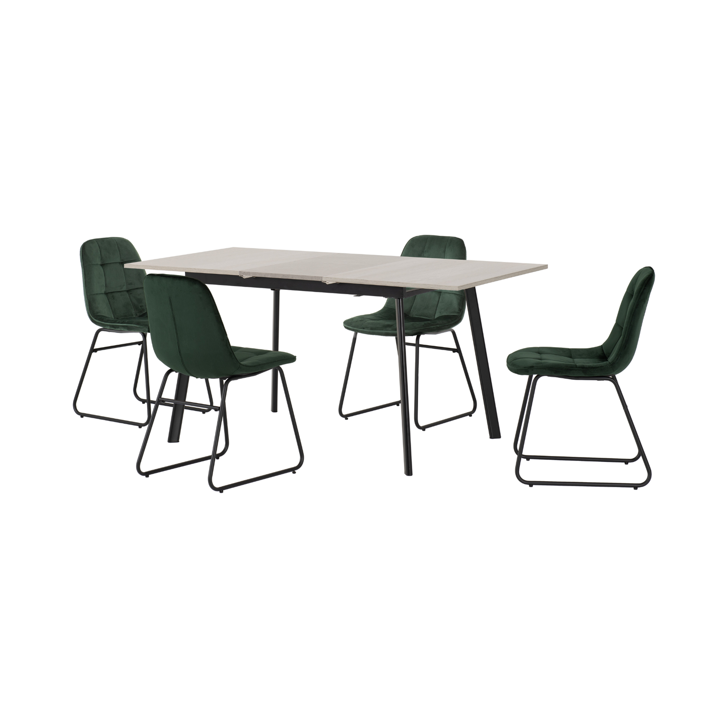 Avery & Lukas Extending Dining Set with 4 Chairs - Concrete & Emerald Green Velvet