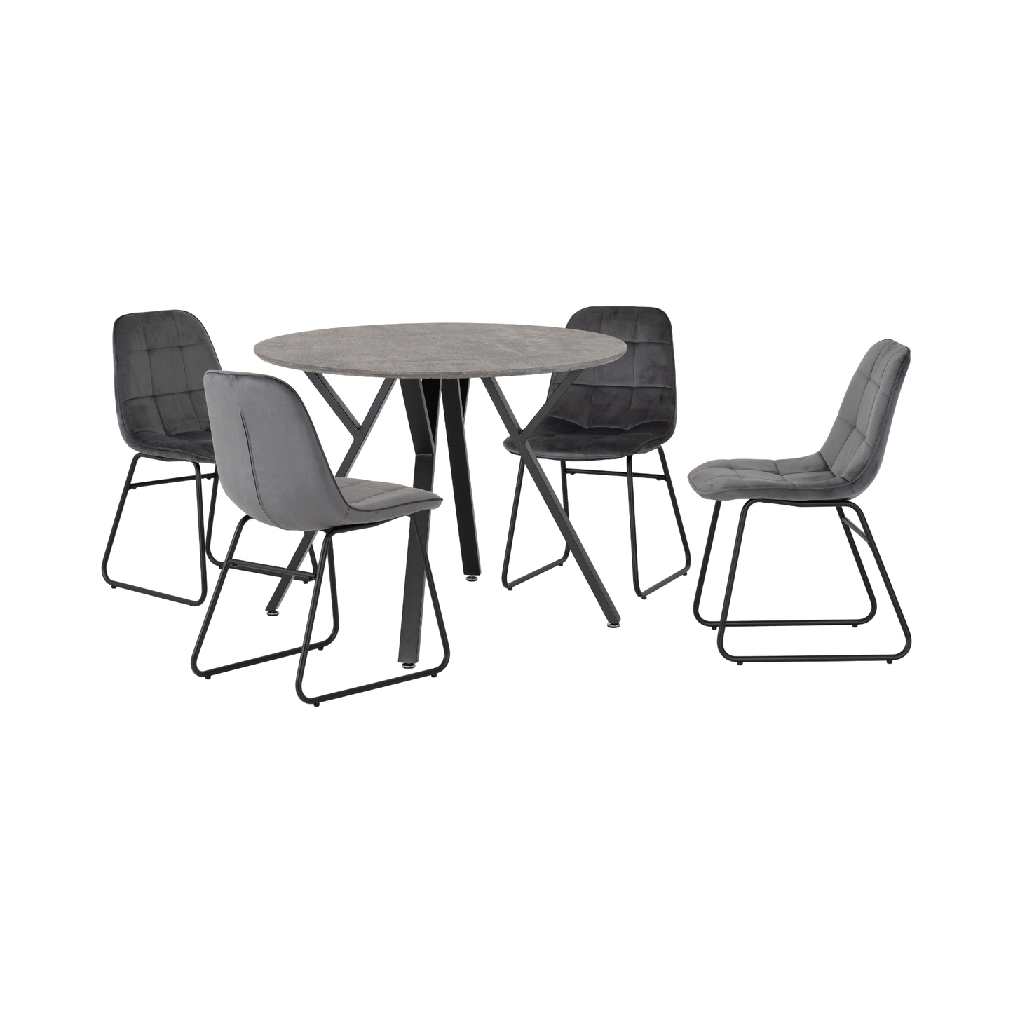 Athens Round Dining Set with 4 Lukas Chairs - Concrete & Grey Velvet
