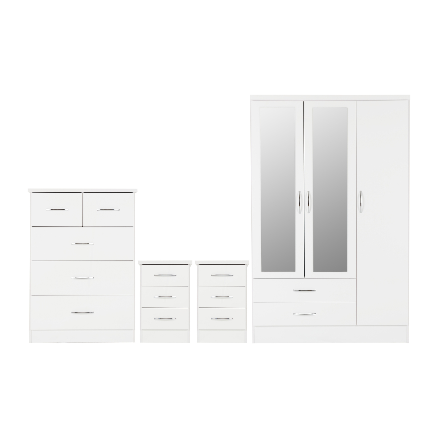 Nevada 3 Door 2 Drawer Wardrobe - White Gloss