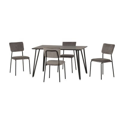Marlow & Sheldon Dining Set - Black Marble/Grey Velvet (4 Chairs)