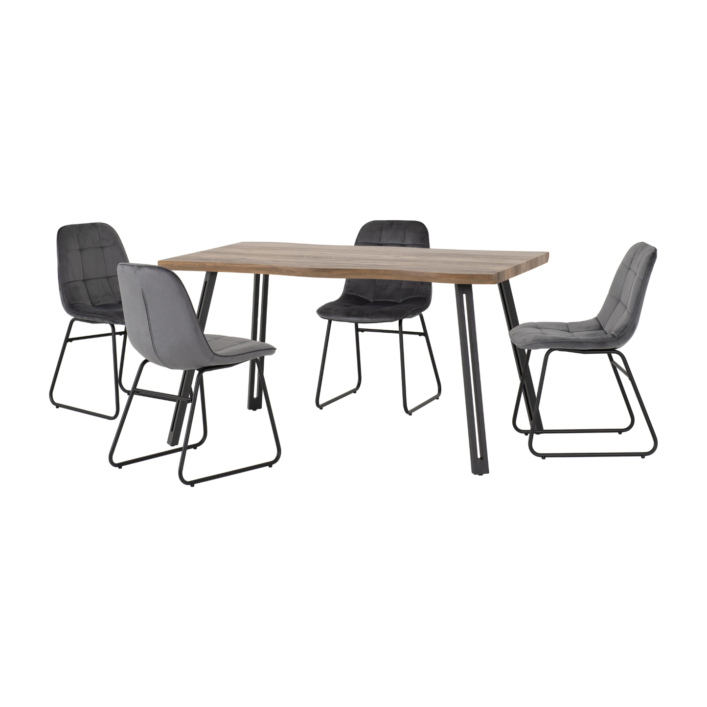Quebec Wave & Lukas Dining Set - Oak Effect/Grey Velvet