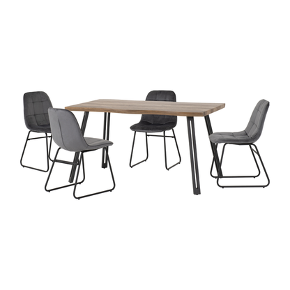 Quebec Wave & Lukas Dining Set - Oak Effect/Grey Velvet