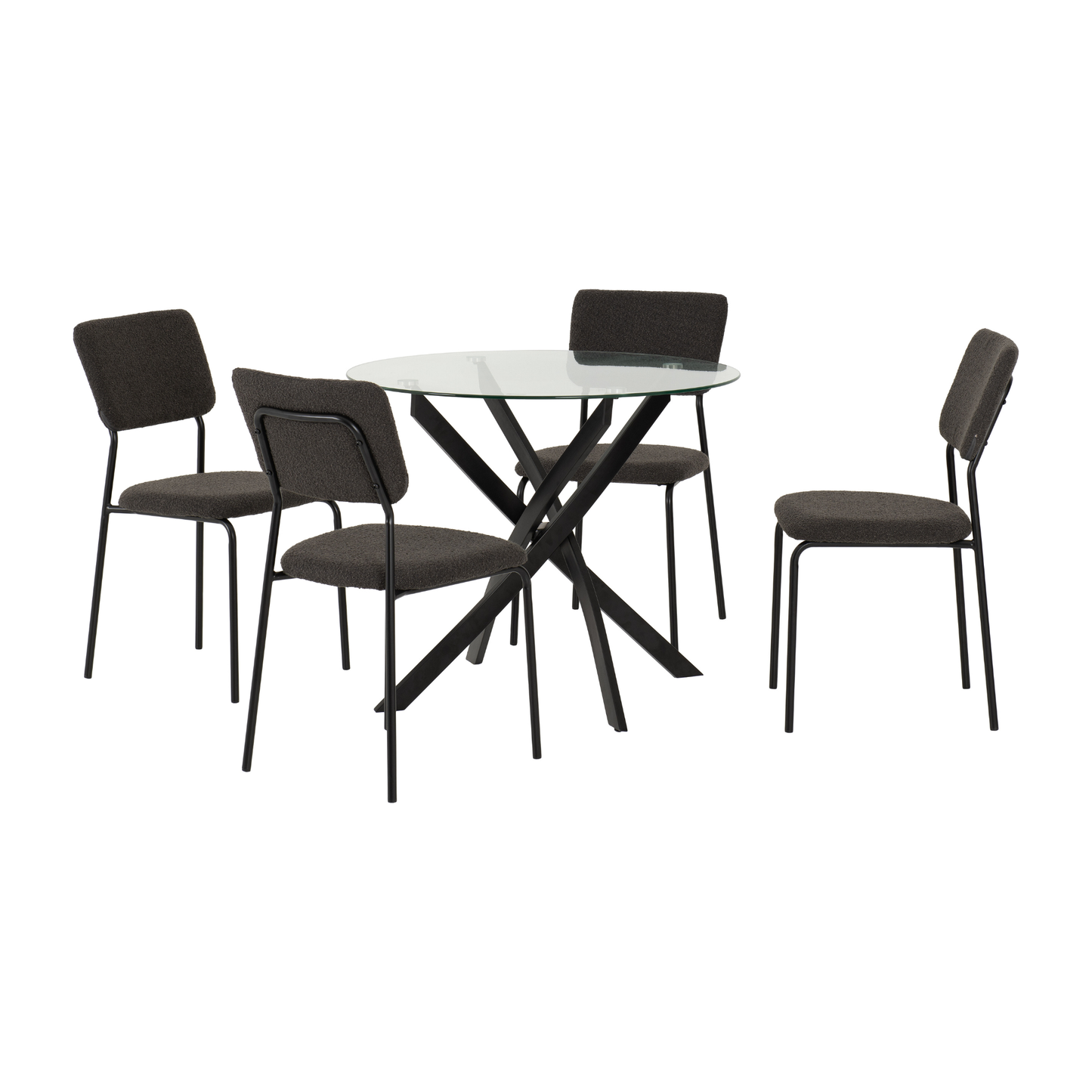 Sheldon Round Glass Top Dining Set - Clear Glass/Grey Boucle