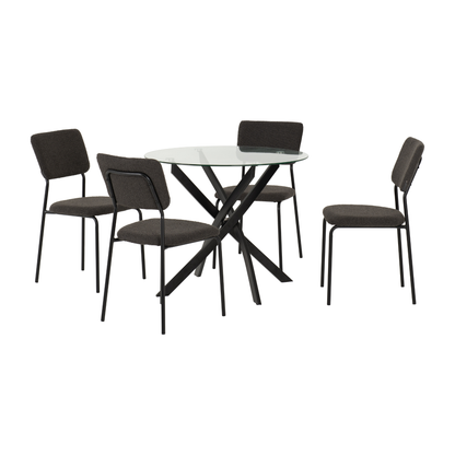 Sheldon Round Glass Top Dining Set - Clear Glass/Grey Boucle